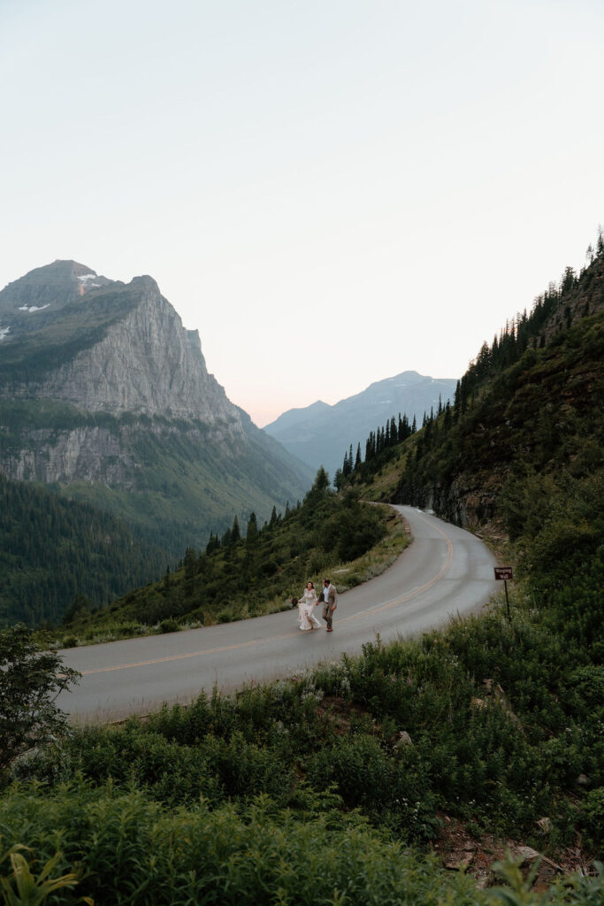 Newlywed portraits at Going to the Sun Road