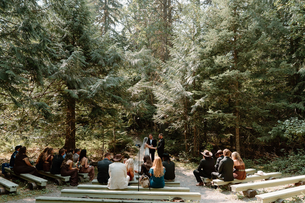 Intimate wedding at Avalanche Lake Amphitheater, photographed by Wild Summit Photo