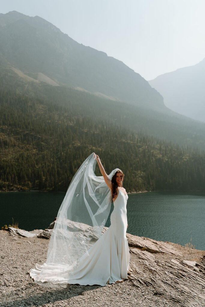 Mountain elopement bridal style