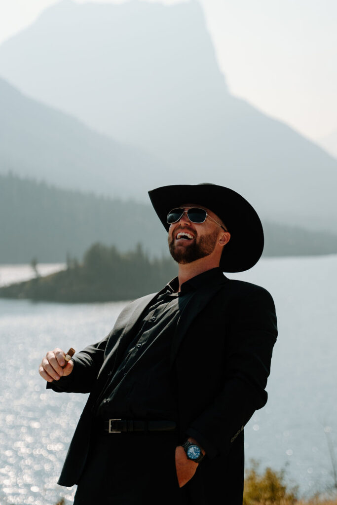 Western groom's attire for a mountain wedding in Glacier National Park