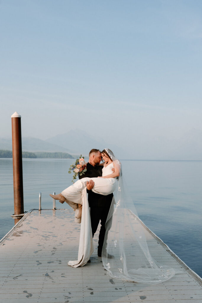 Newlyweds end their wedding day at Lake McDonald in Glacier National Park