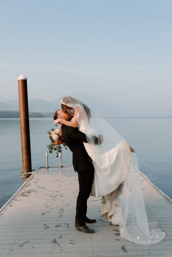 Lake McDonald elopement bridal portraits in Glacier National Park