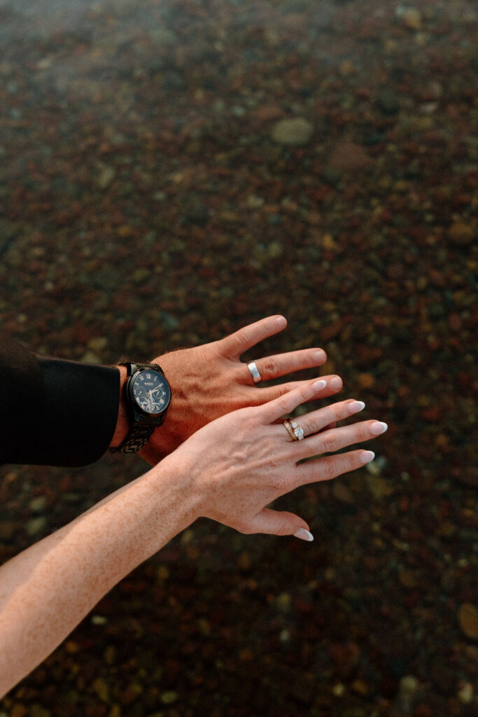 Newlyweds show off their new wedding bands